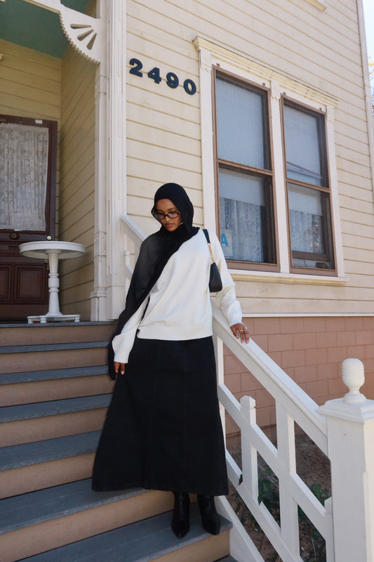 70’s Noire Maxi Denim Skirt
