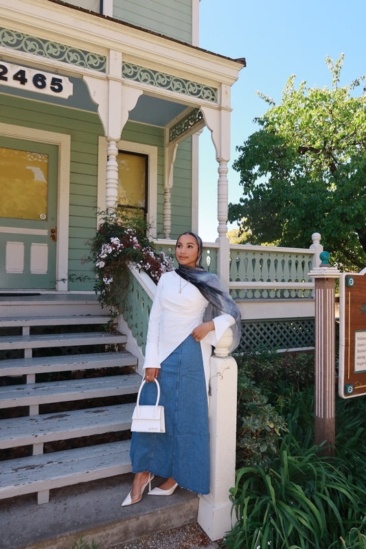 Serenus Bleu Maxi Denim Skirt